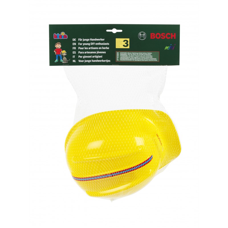 Theo Klein 8127 Bosch Safety Helmet I Toy helmet in the style of a worker's hard hat I Adjustable size I Dimensions: 25.8 cm x 19.5 cm x 11 cm I Toy for children aged 3 years and up BOSCH