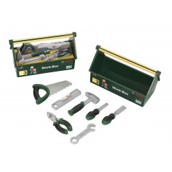 Theo Klein 8573 Tool Box I 7-part tool kit I Strong box with practical handle for carrying I Dimensions: 30.25 cm x 14 cm x 17.25 cm I Toy for children aged 3 years and up BOSCH 47363 