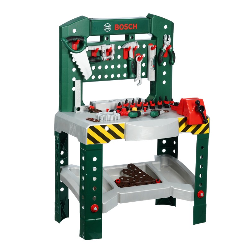 Theo Klein 8574 Bosch Workbench with 77 parts I With screwdriver and spanner, pliers, hammer and much more I Work surface with learning function I Dimensions: 57 cm x 35 cm x 86 cm I Toy for children aged 3 years and up BOSCH