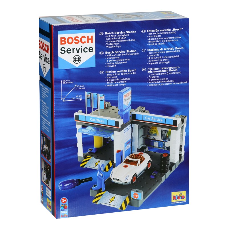 Theo Klein 8647 Bosch Car Service Station I With car wash and height-adjustable lifting ramp I Includes car that can be dismantled I Dimensions: 41 cm x 39 cm x 29 cm I Toy for children aged 3 years and up BOSCH