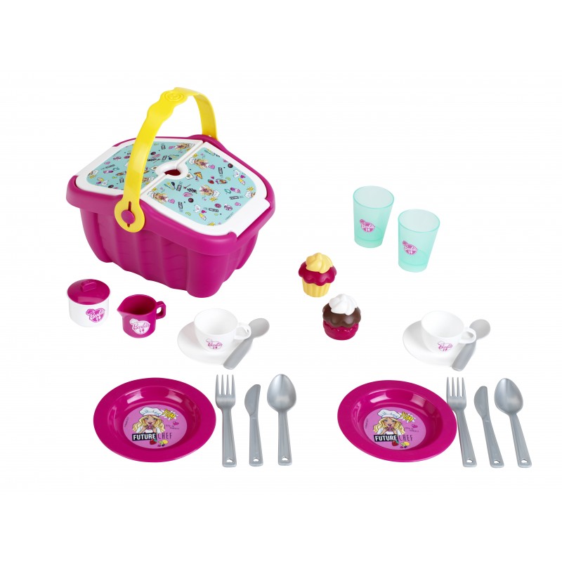 Theo Klein 9527 Barbie Picknickkorb I Robuster Spielzeug-Korb voll buntem Geschirr und Cupcakes für Zwei I Maße: 25 cm x 20 cm x 22,5 cm I Spielzeug für Kinder ab 3 Jahren Barbie