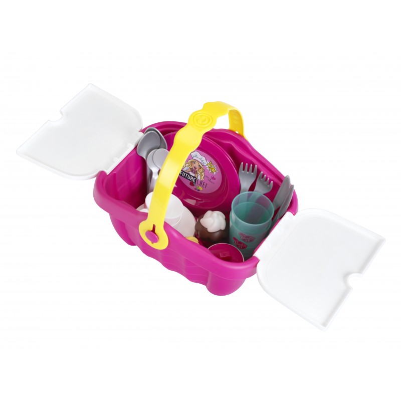 Theo Klein 9527 Barbie Picknickkorb I Robuster Spielzeug-Korb voll buntem Geschirr und Cupcakes für Zwei I Maße: 25 cm x 20 cm x 22,5 cm I Spielzeug für Kinder ab 3 Jahren Barbie
