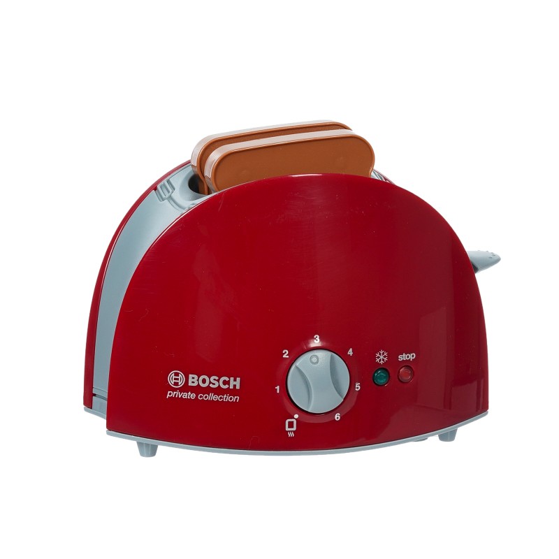 Красив мини тостер Bosch в червено и сиво с класическото лого на Bosch отпред. Включени са 2 филийки тост.
Мини тостерът Bosch има реалистичен дизайн, така че да прилича на тостера на майка ви или баща ви. Тостерът е допълнение към кухнята за игра. Той и BOSCH