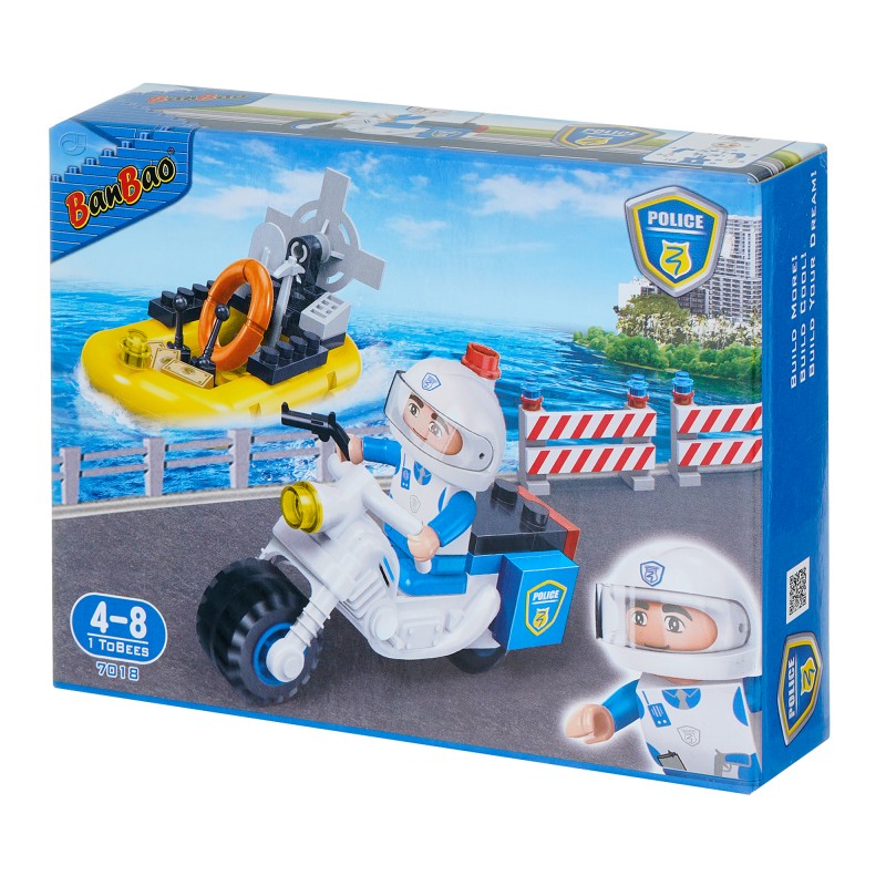 Constructor police motor and boat, 61 pieces Banbao