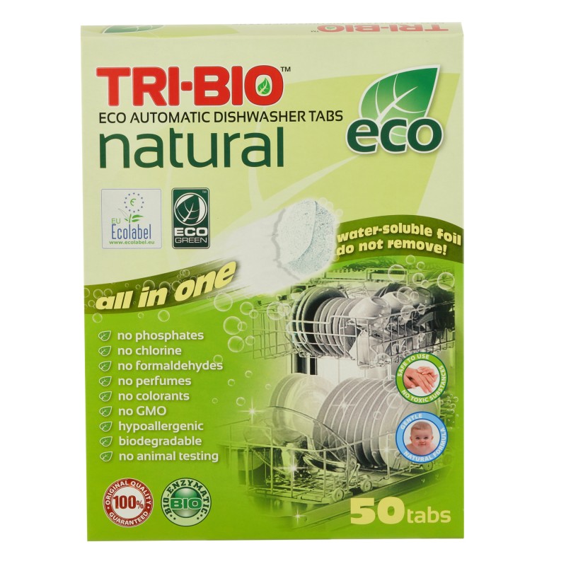 Натурални еко таблетки за съдомиялна, картонена кутия, 50 бр. Tri-Bio