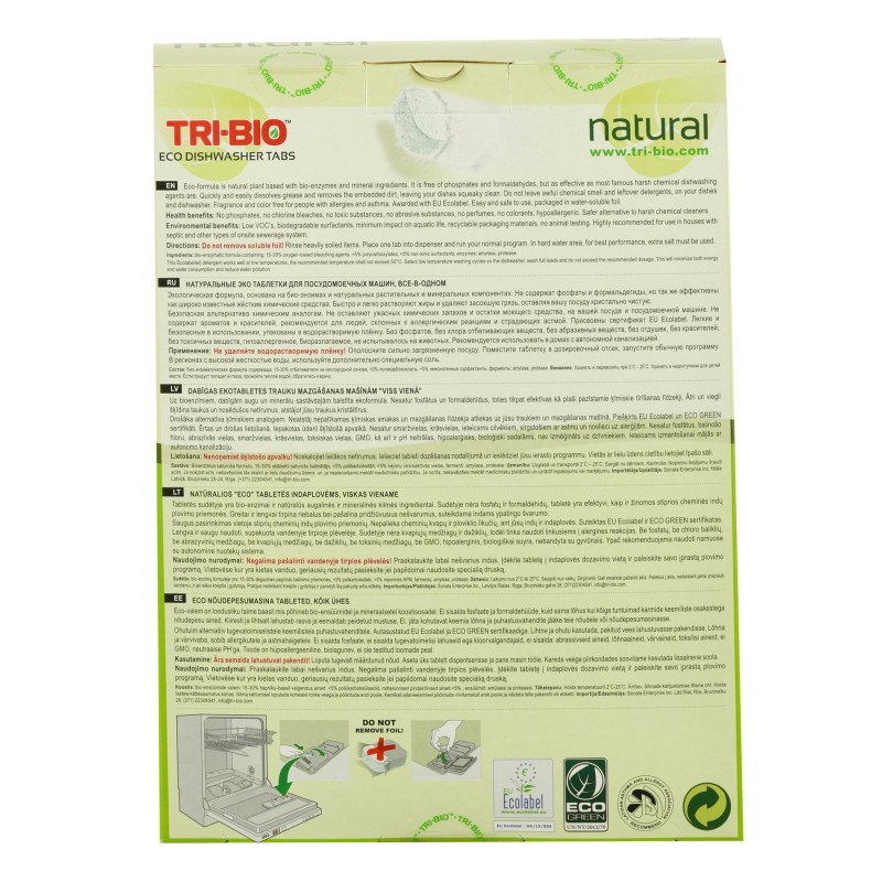 NATURAL ECO AUTOMATIC DISHWASHER TABS, 50 TABS Tri-Bio