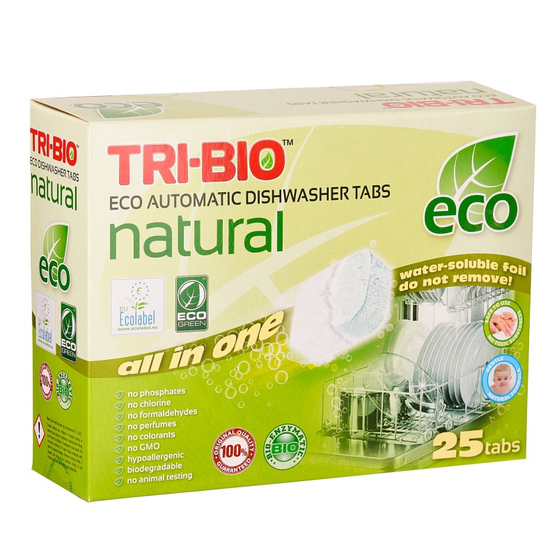Натурални еко таблетки за съдомиялна, картонена кутия, 25 бр. Tri-Bio