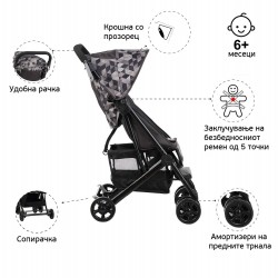 Детска количка Јасмин - компактна, лесна за преклопување и расплетување, Розева ZIZITO 27787 2